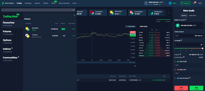 Giao diện web của nền tảng giao dịch StormGain