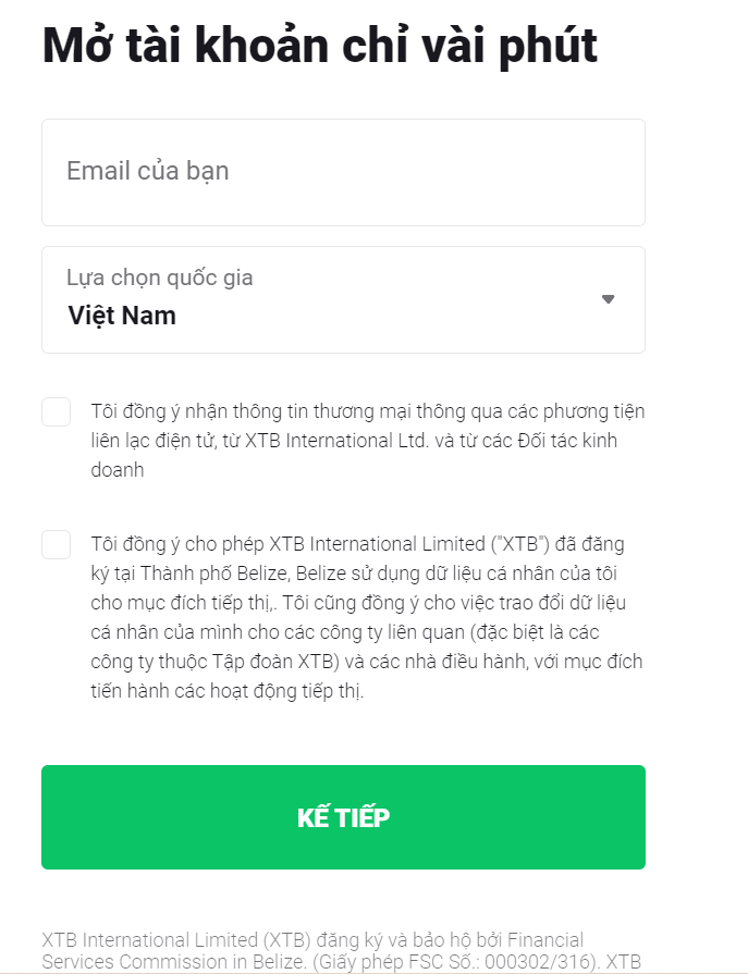 Bước 2 là điền email và chọn quốc gia của bạn
