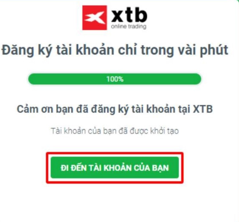 Kết thúc quá trình đăng ký mở tài khoản