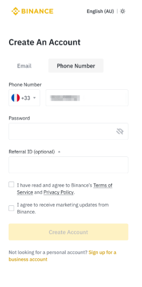 Cách đăng ký tài khoản trên Ứng dụng Binance bước 4