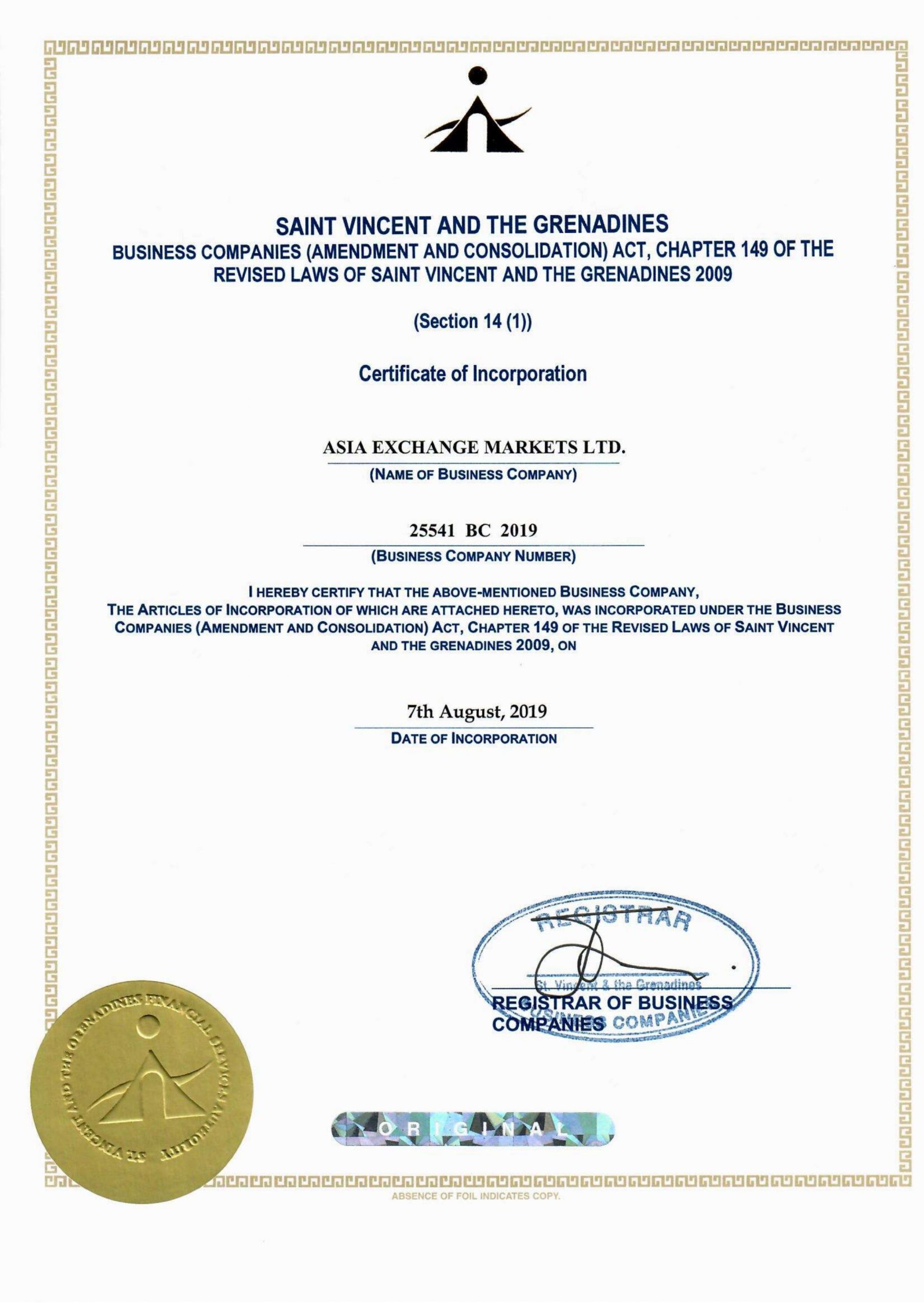 Giấy phép hoạt động của sàn ASX Markets từ SVG/FSA