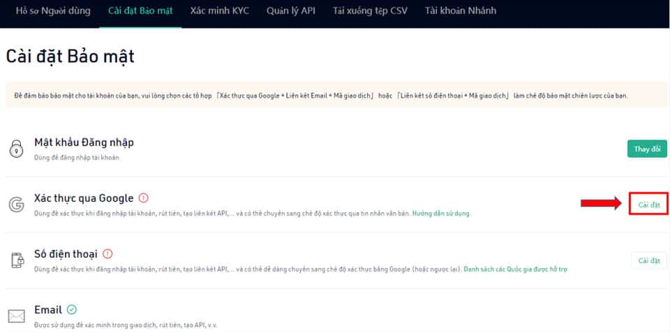 Bước cài đặt bảo mật