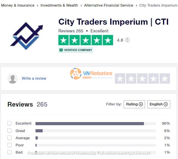 Đánh giá tốt trên Trustpilot dành cho quỹ CTI