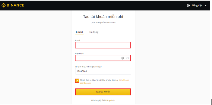 Đăng ký tài khoản Binance 