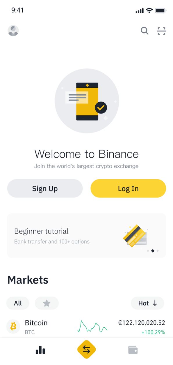 Giao diện Binance trên điện thoại 