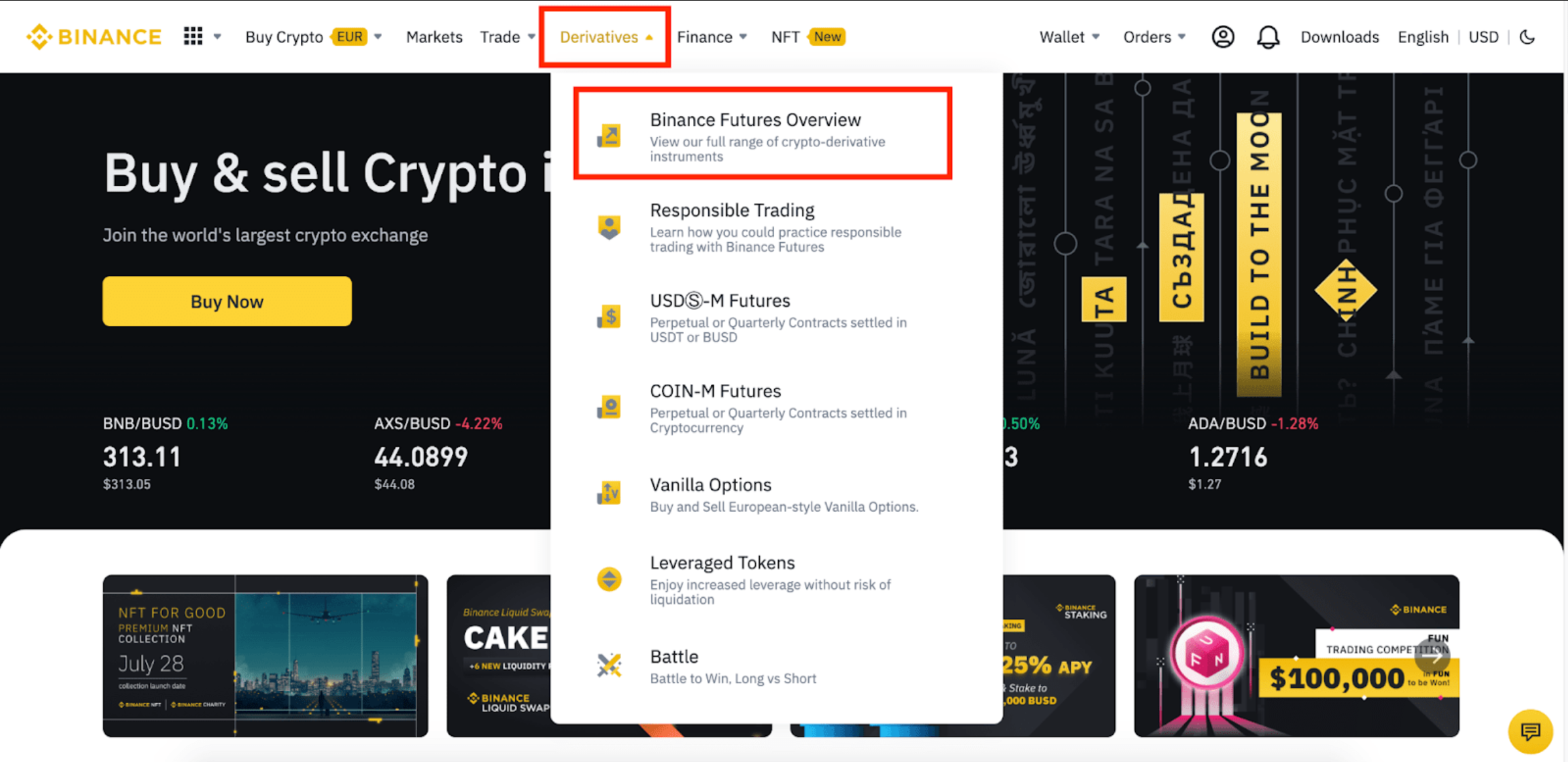 Giao diện mở tài khoản Binance Future 