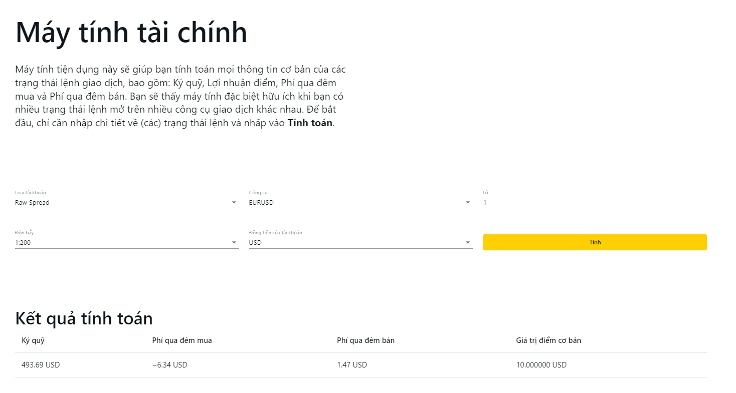 Máy tính tài chính Exness 