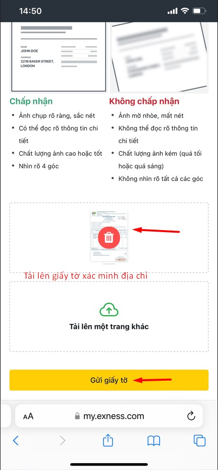 Tải giấy tờ để mở tài khoản sàn Exness