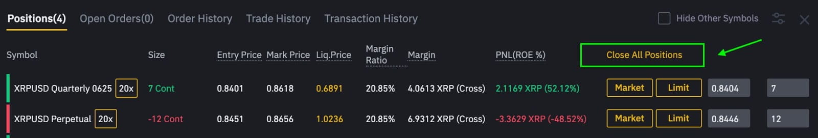 Đóng lệnh sàn Binance 