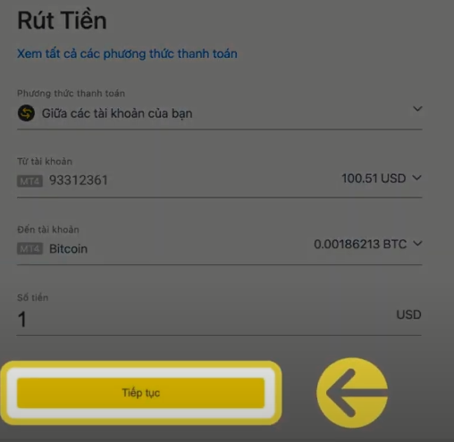 Rút tiền từ ví Bitcoin Exness 