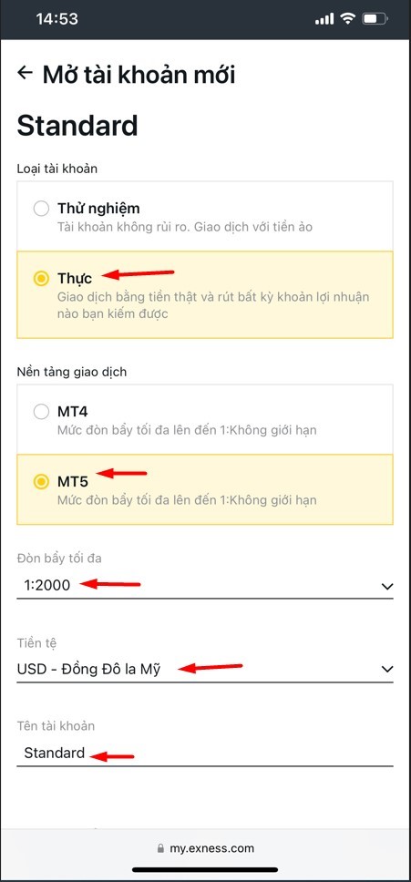 Mở tài khoản thực sàn Exness