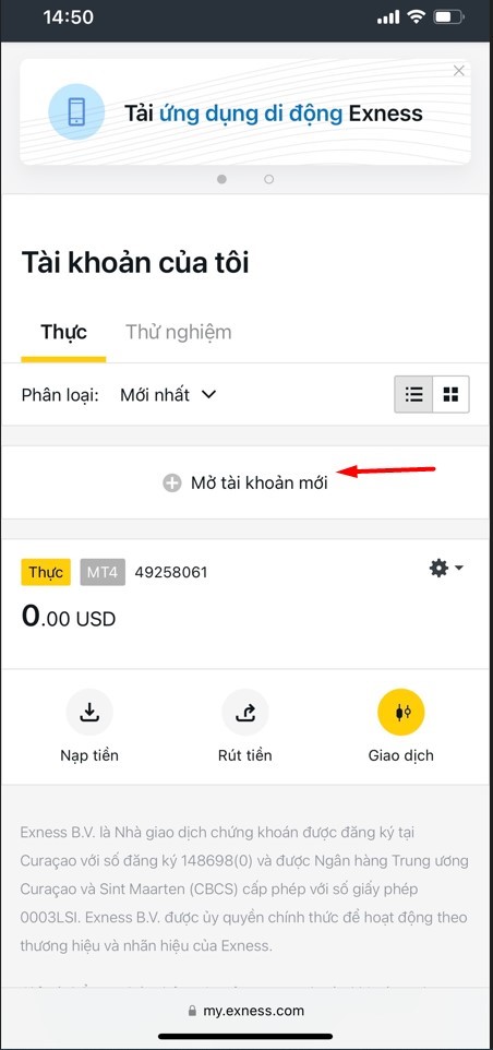 Hướng dẫn mở tài khoản sàn Exness trên điện thoại