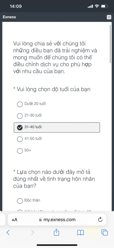 Bước mở tài khoản sàn Exness tiếp theo trên điện thoại là điền thông tin các nhân của trader
