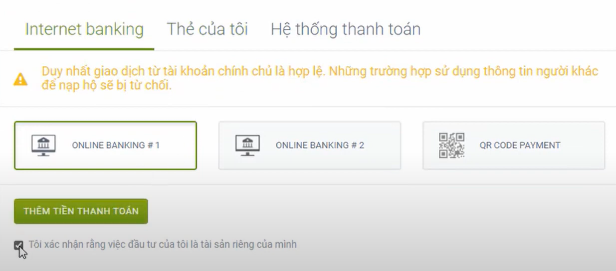 Chọn phương thức Internet Banking Forex4you - Nạp rút tiền sàn Forex4you