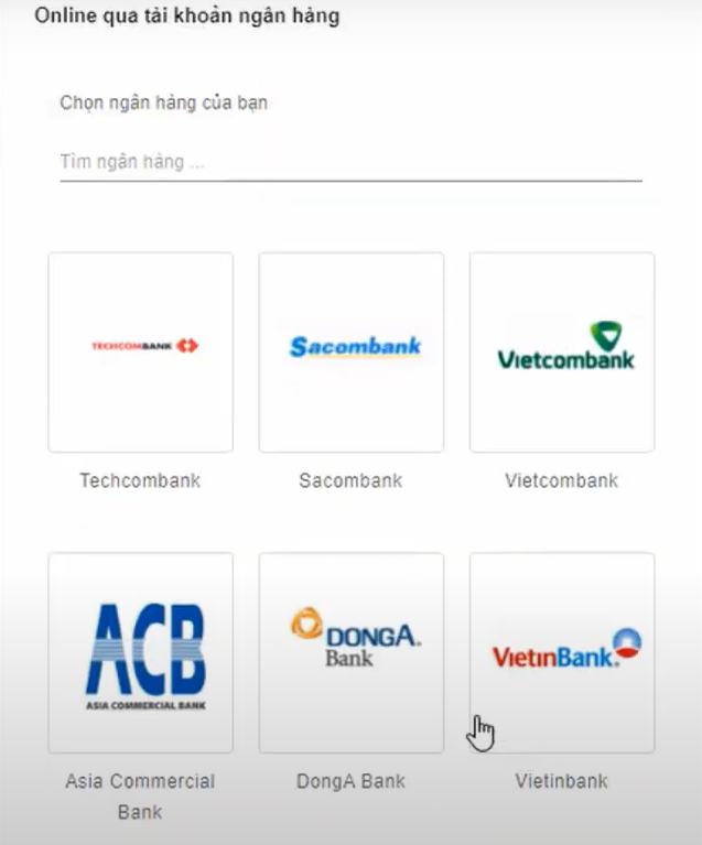 Chọn ngân hàng muốn nạp tiền Forex4you