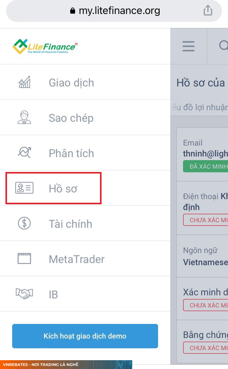 Xác minh tài khoản sàn LiteForex trên điện thoại 