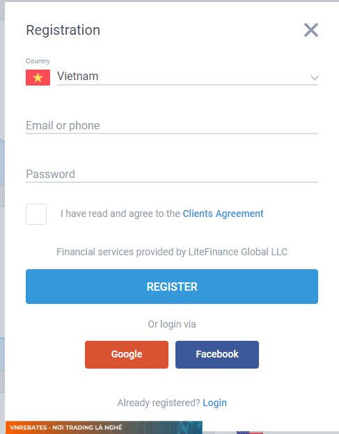 Đăng ký mở tài khoản tại sàn LiteForex