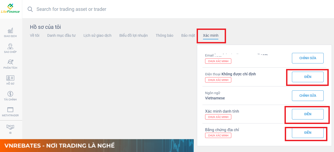 Xác minh tài khoản sàn LiteForex (Litefinance)