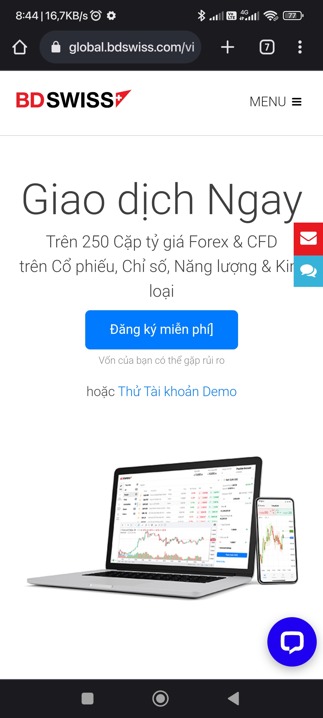 Truy cập trang chủ BDSwiss trên điện thoại 