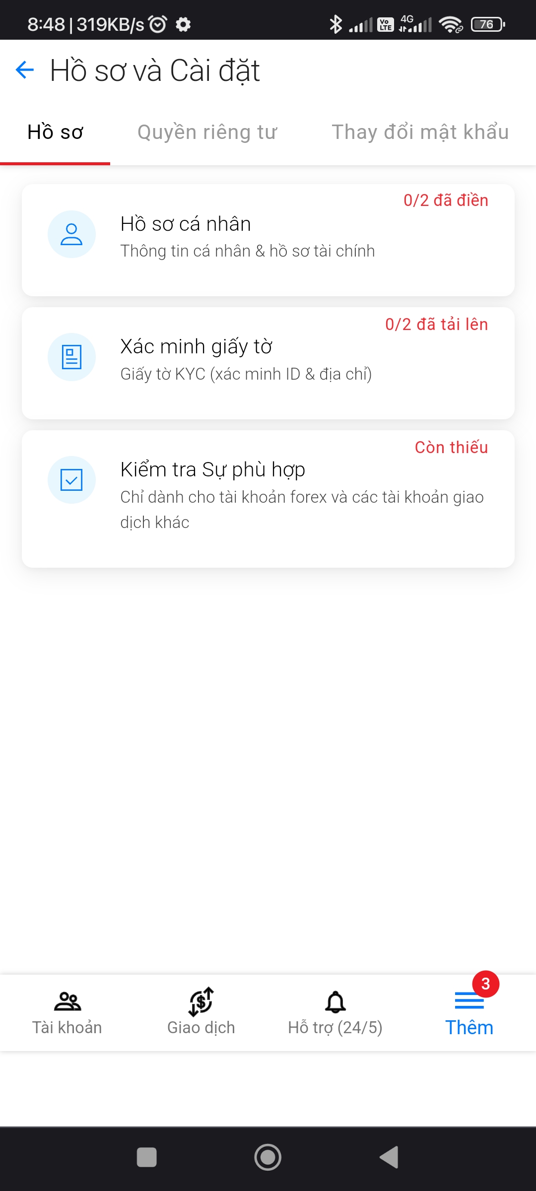 Cài đặt hồ sơ cá nhân trên điện thoại để đăng ký giao dịch tại sàn BDSwiss