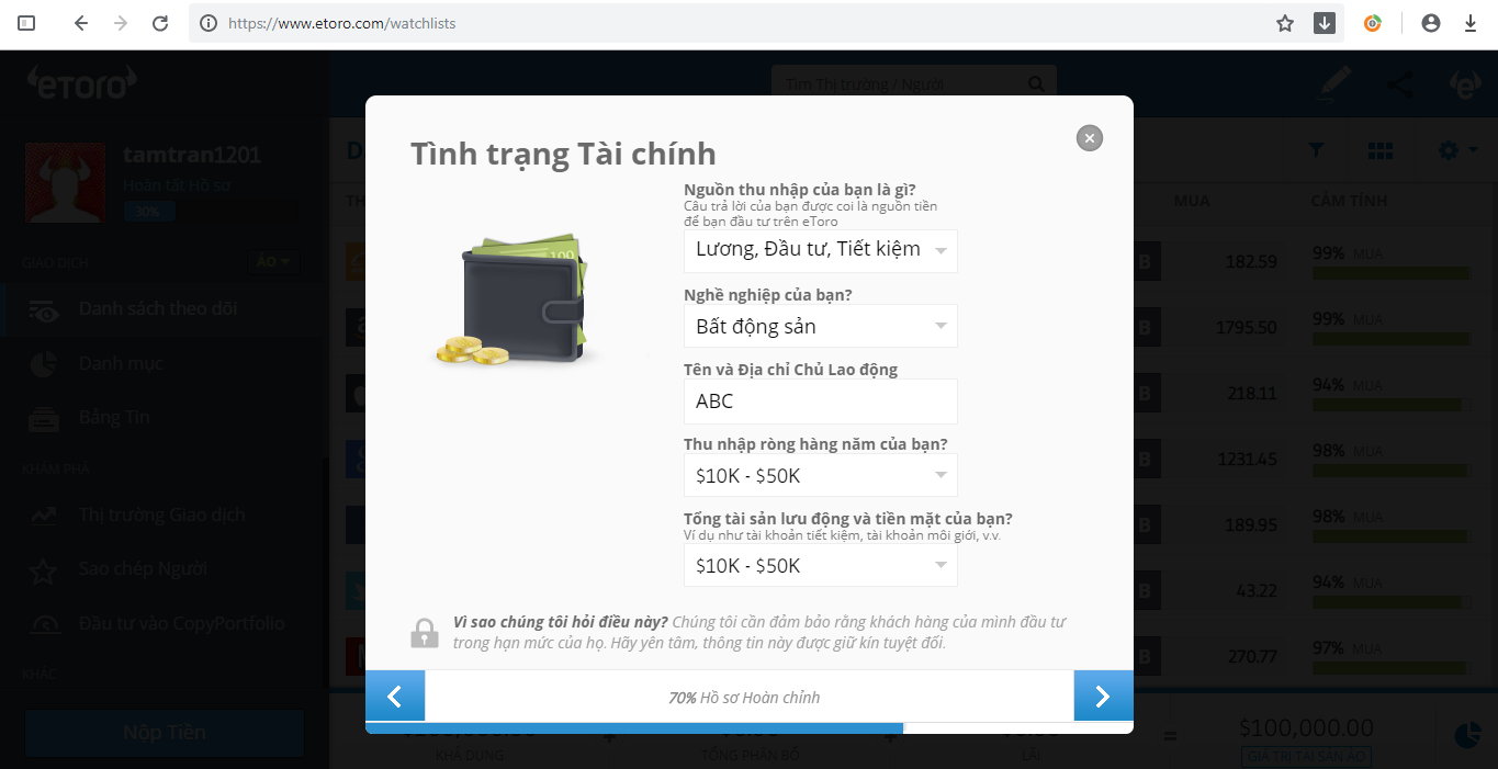 Tình trạng tài chính eToro 