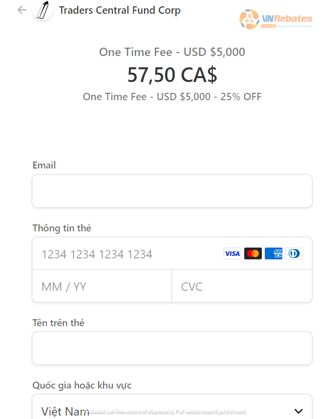 Điền đầy đủ thông tin và thực hiện thanh toán hóa đơn của trader