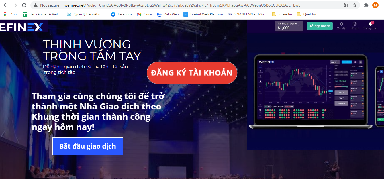 đánh giá giao diện sàn Wefinex