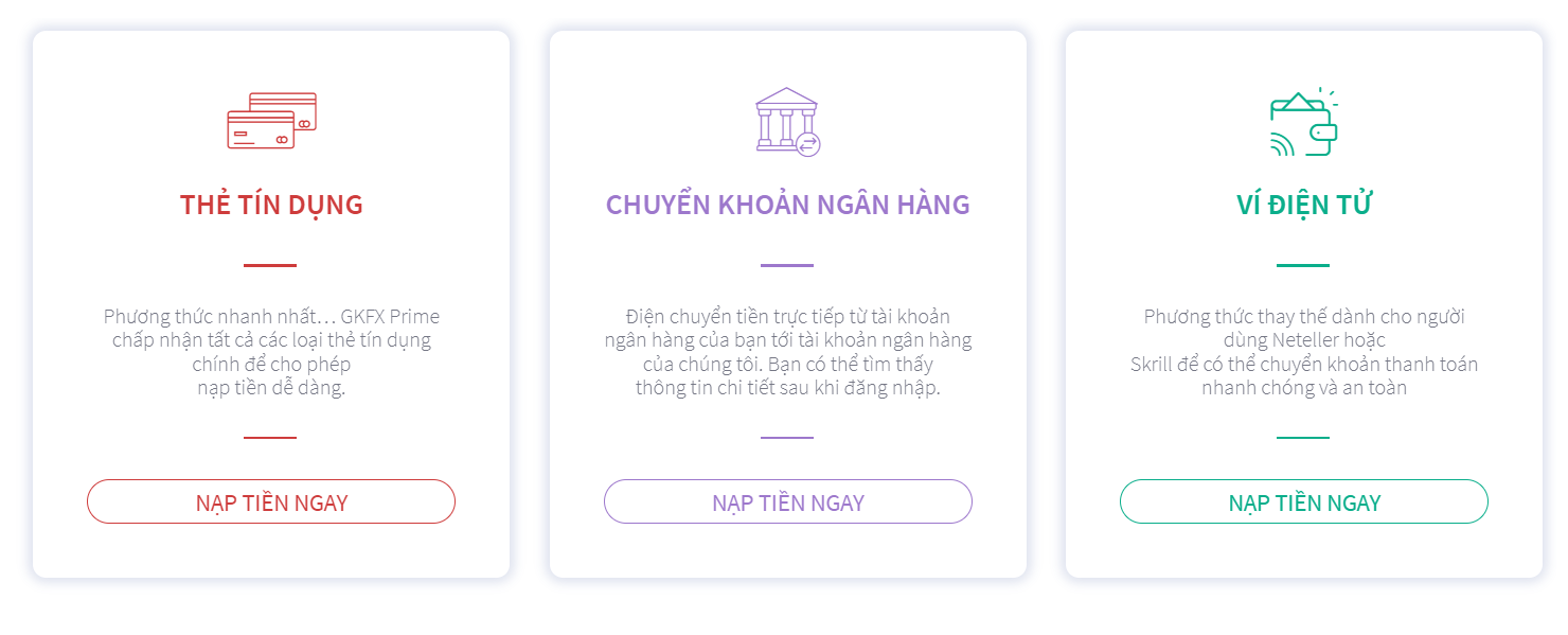 Các hình thức nạp rút tiền sàn giao dịch GKFX Prime
