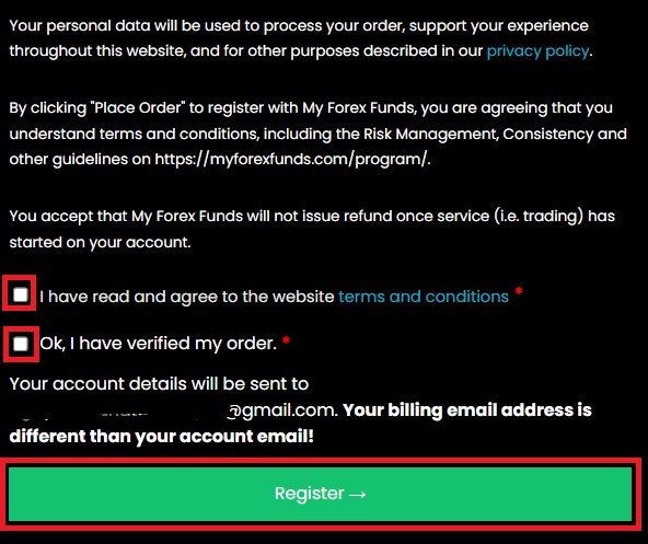 Xác nhận và nhấn Register để hoàn thành đăng ký quỹ MFF