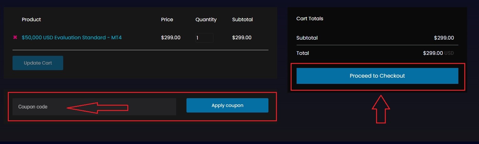 Nhập mã ưu đãi vào ô Coupon Code