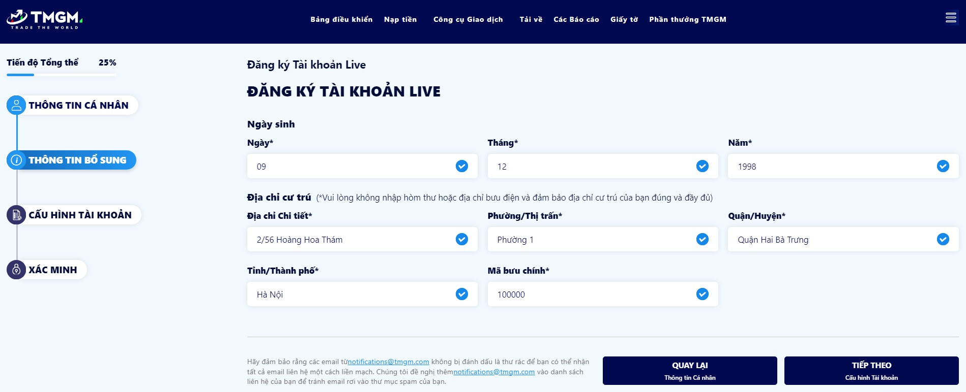 mở tài khoản sàn tmgm