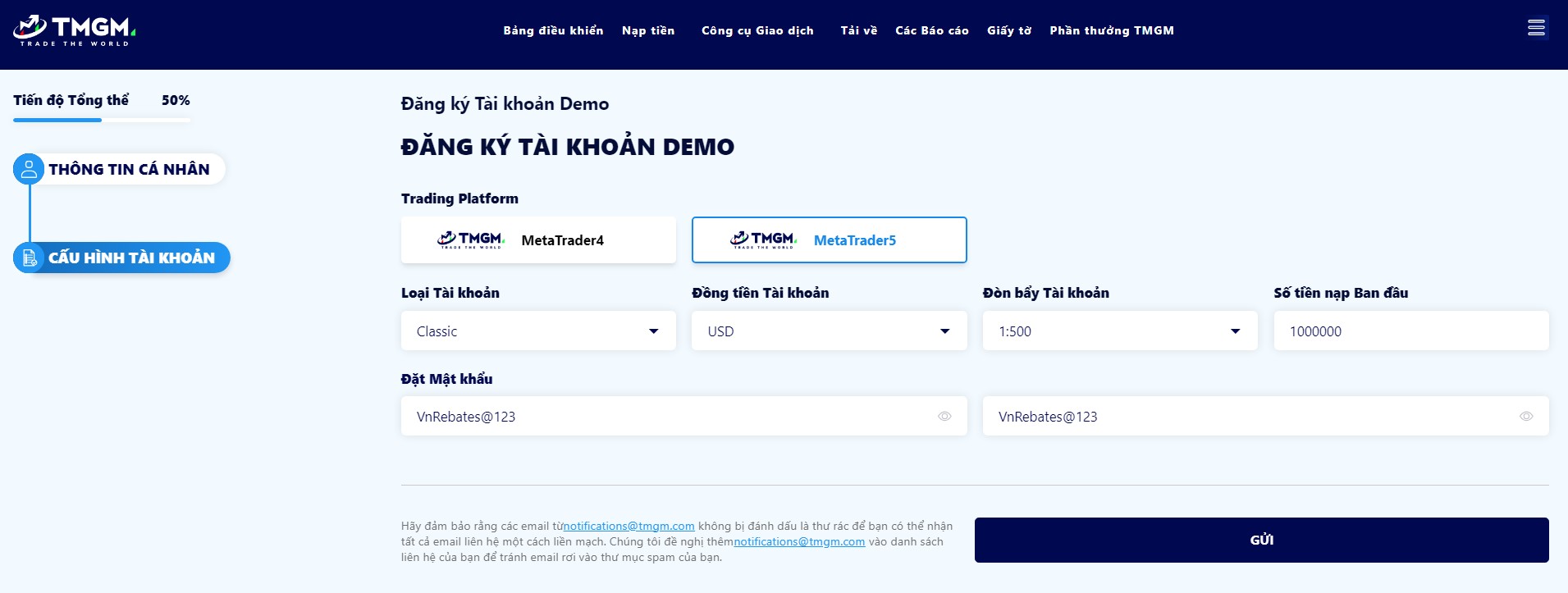mở tài khoản sàn tmgm