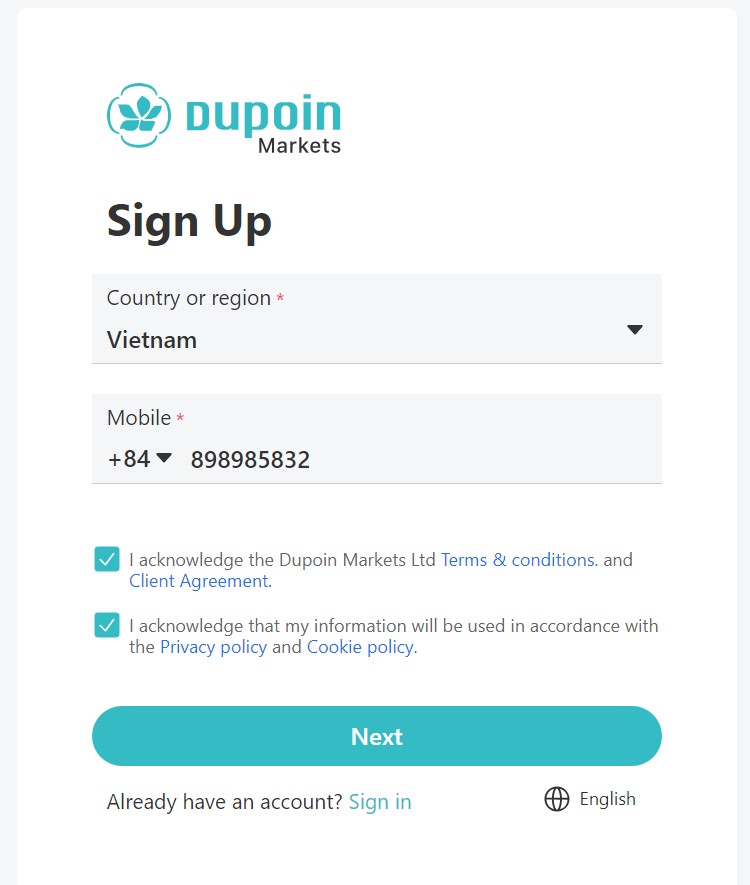 MỞ TÀI KHOẢN dupoin